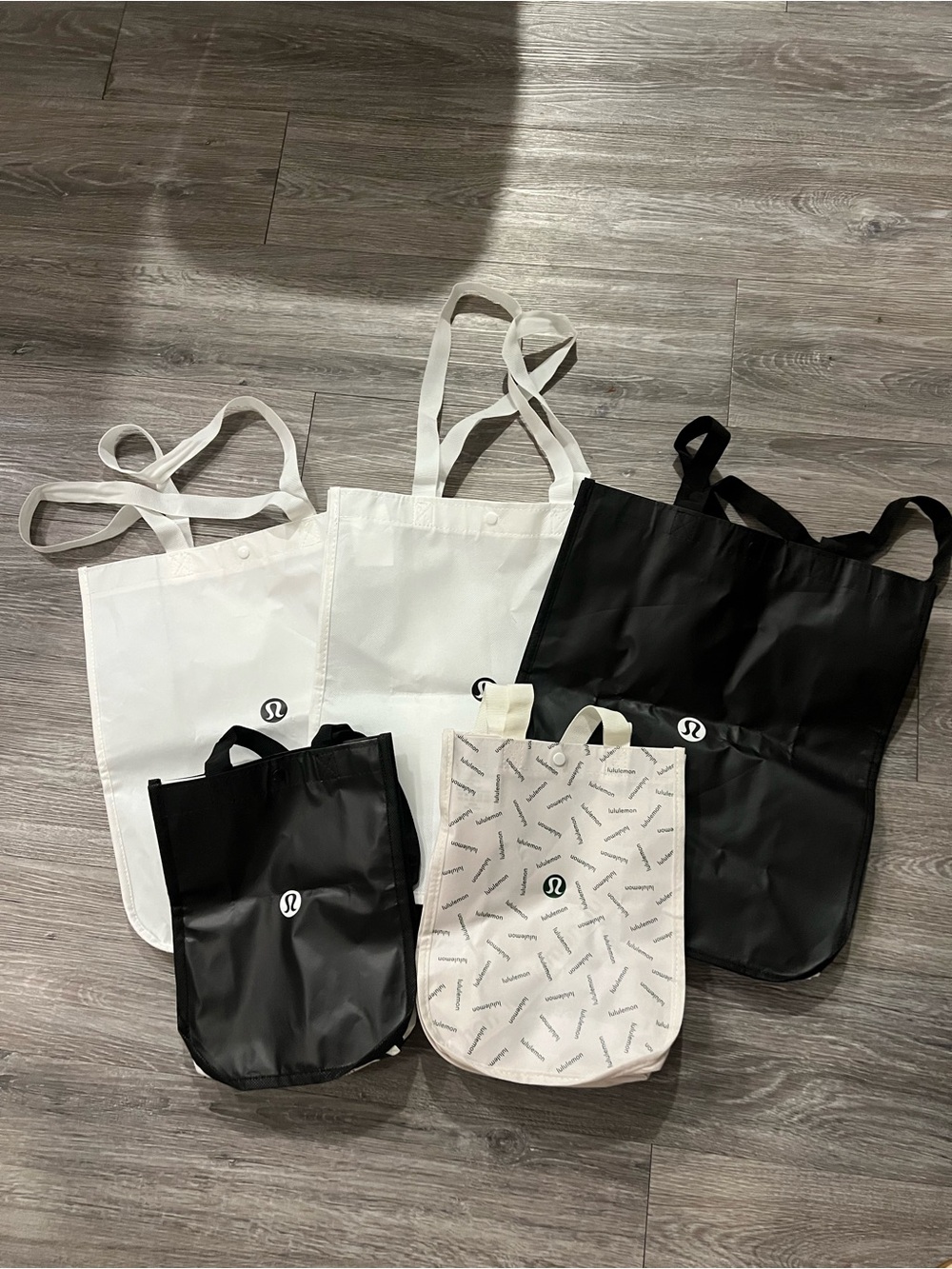 lululemon athletica Tote Set in Black, White, and Cream Logo Print shopping bag